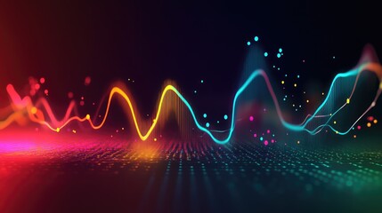 Vibrant data trends graph with colorful lines and bars, illustrating business profits on a dark background, perfect for financial reports