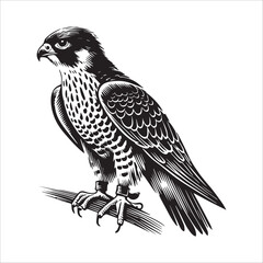 Fototapeta premium Peregrine Falcon Silhouette Design, Peregrine Clipart Graphic, Peregrine Bird vector illustration in black and white