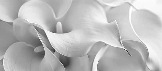Abstract macro photography of a Calla flower featuring intricate details Black and white photography The image displays a noticeable grain texture at maximum size. with copy space image