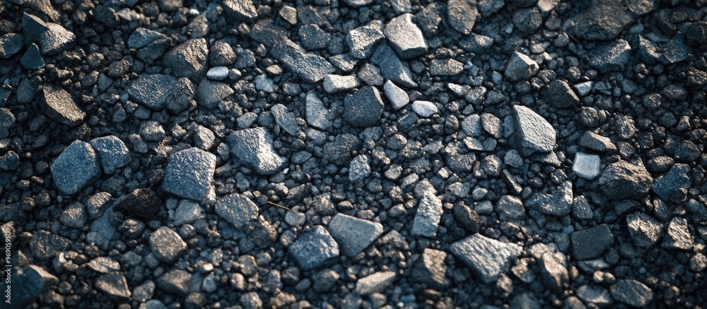 Poster A close up of a gravel background with strong shadows and direct sunlight. with copy space image. Place for adding text or design