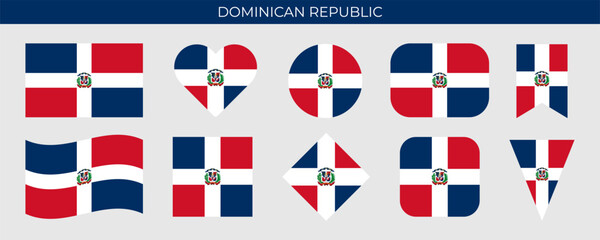 Dominican Republic national flag set. Dominicana flag of different shapes. Vector illustration isolated on white background