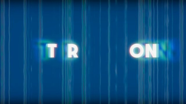 Interruption, flickering text illuminated in white. Blue screen with flickering stripes and lines. System breakdown, error, malfunction, blackout.