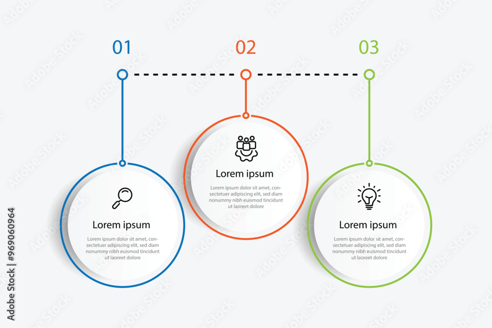 Poster 3 step process infographic template vector with icons and circle concept can be used for workflow, business information, presentation data and web graphic design 