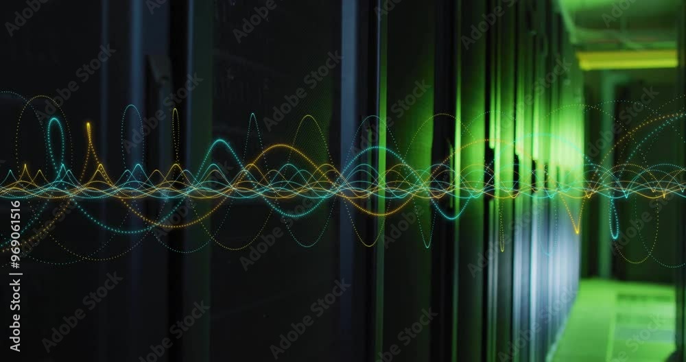 Poster animation of connections and digital data processing over computer servers