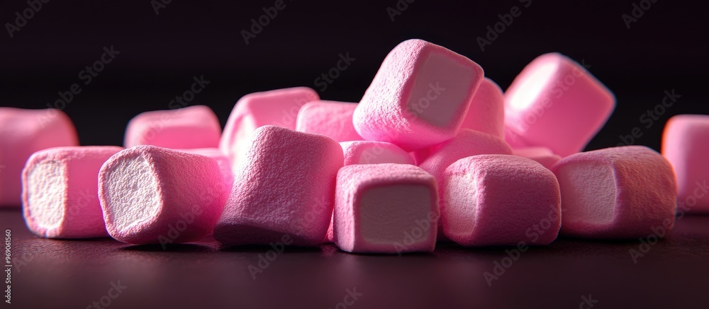 Leinwandbilder pink marshmallows a sweet and delicate treat set against a dark background. with copy space image. p