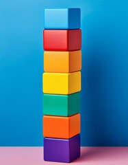 Colorful toy blocks on a blue background. 3d rendering.