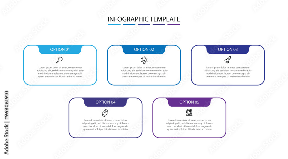 Aufkleber Design template infographic vector with icons and 5 step can be used for workflow, business information, and web graphic design 