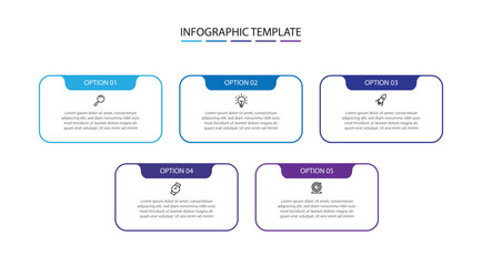 Design template infographic vector with icons and 5 step can be used for workflow, business information, and web graphic design 