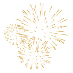 Festive salute golden noise stipple fireworks bursts isolated on a white background. Graphic halftone grain, pointillism element for New Year, invitation, or congratulation card. Vector illustration