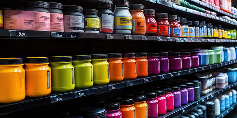 Fitness Fortress: A supermarket catering to athletes and fitness enthusiasts, with specialized sections for protein powders, sports supplements, and workout gear.