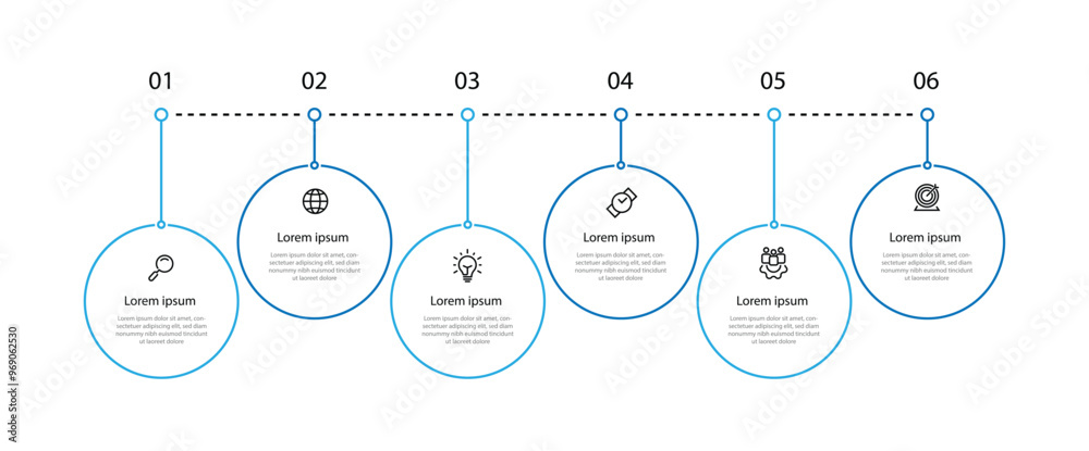 Aufkleber 6 step process infographic template vector with icons can be used for workflow, business information, presentation data, and web graphic design 