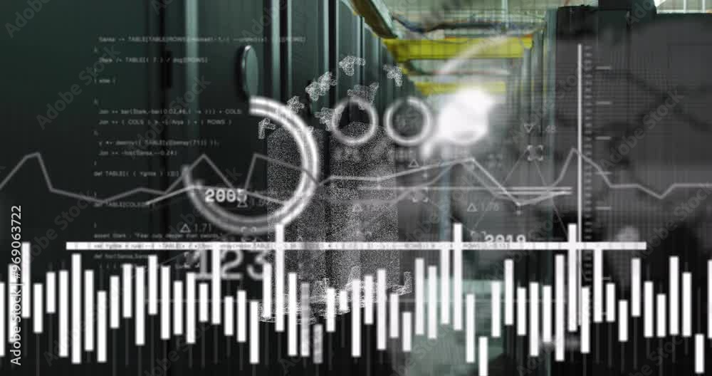 Poster animation of digital data processing over computer servers
