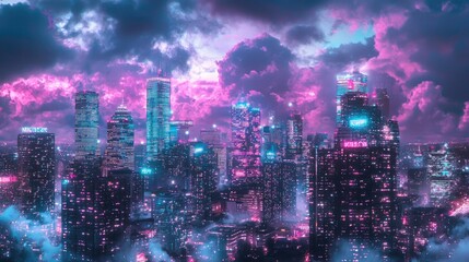 Fototapeta premium Neon infused vapor wave aesthetic cityscape