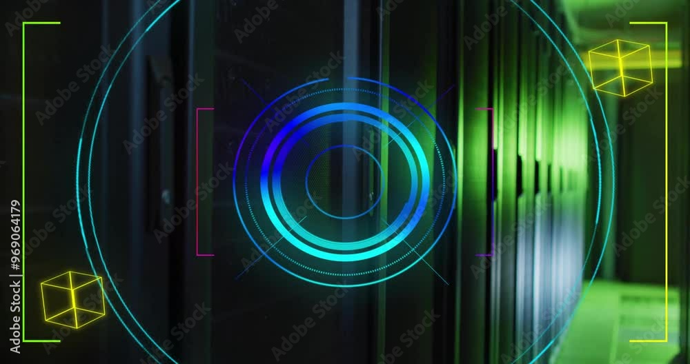 Poster animation of digital data processing over computer servers