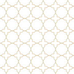 Naklejka premium Quatrefoils seamless pattern with gold curved line on a white background. Ideal for elegant and sophisticated designs.