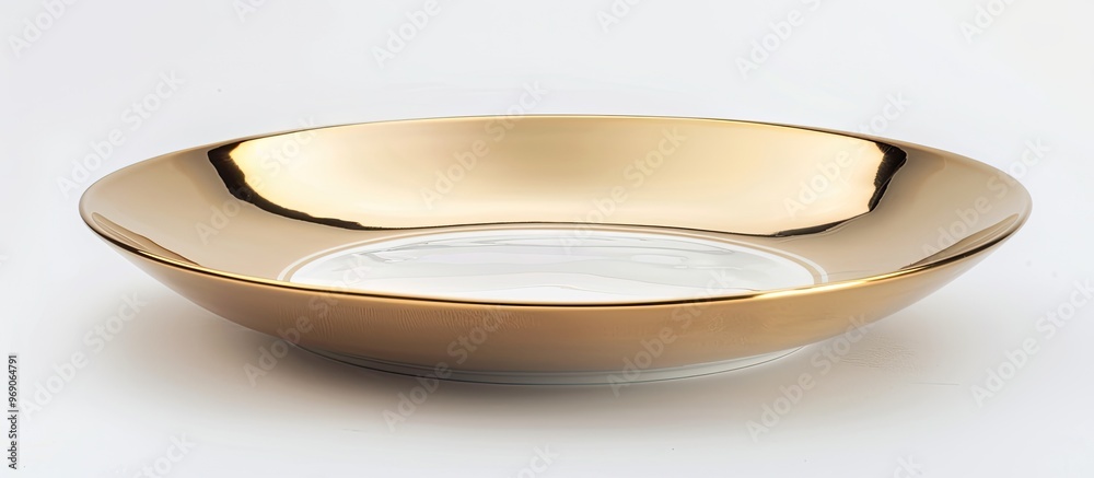 Poster Empty golden ceramic plate isolated on a white background with a clipping path. with copy space image. Place for adding text or design