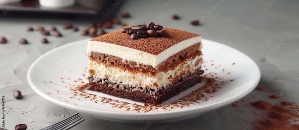 Aufkleber italian cake tiramisu dessert made with coffee sponge cake mascarpone cheese and cocoa room for text
