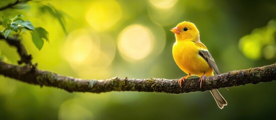 Fototapeta premium American Goldfinch sitting on a branch in the afternoon light on Hilton Head Island. with copy space image. Place for adding text or design