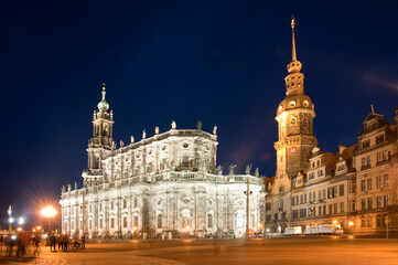 Kathedrale St. Trinitatis und Residenzschloss bei Nacht, Dresden, Sachsen, Deutschland, Europa