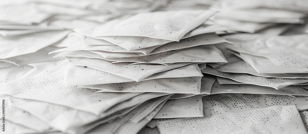 Leinwandbilder Pile of blank sheets on a polka dot backdrop. with copy space image. Place for adding text or design