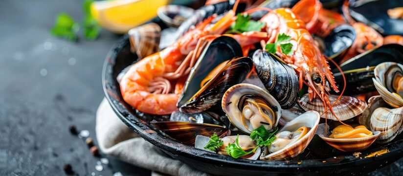 Three shellfish stacked against a white background. with copy space image. Place for adding text or design