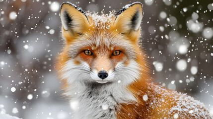 Obraz premium Detailed Close-Up of a Vibrant Red Fox in a Snowy Landscape, Showcasing Its Beautiful Fur Against the White Snow and Capturing Its Lively Eyes and Alert Posture in High Resolution