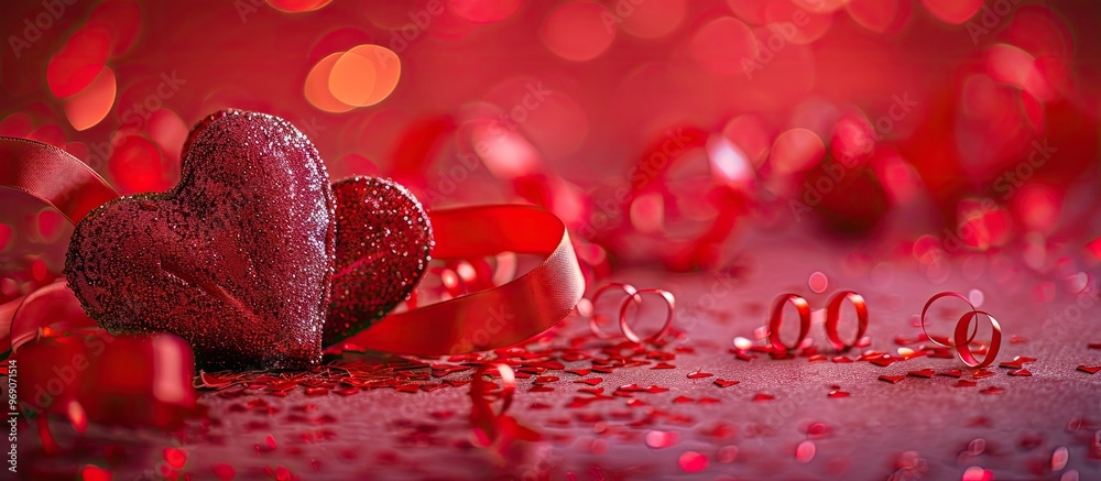 Aufkleber Valentine s hearts backdrop featuring a red heart and ribbon. with copy space image. Place for adding text or design
