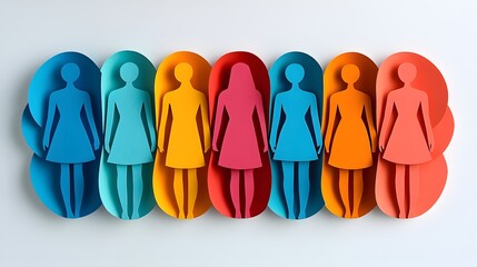 Colorful paper cut-out silhouettes of women, abstract art representation of diversity and unity
