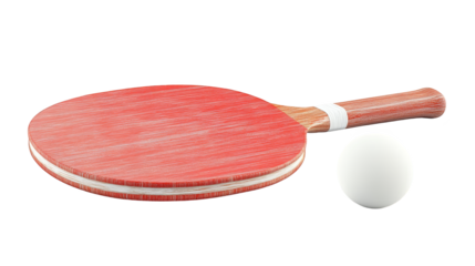 Red Ping Pong Paddle and White Ball on Checkerboard Background