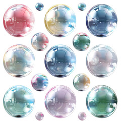 Colorful Floating Soap Bubbles Isolated on White Background