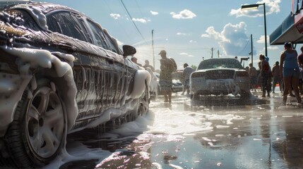 Outdoor community car wash fundraiser event