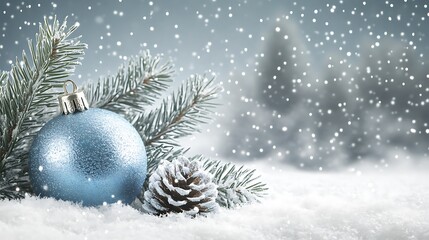 Elegant Blue and Silver Christmas Background with Subtle Snowfall and Copy Space for Personalized Seasonal Greetings or Ads