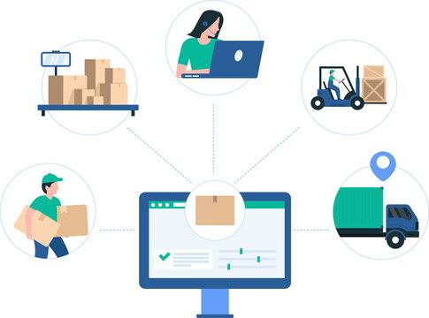 Warehouse Inventory Control System and Technology.  PNG image. Illustration