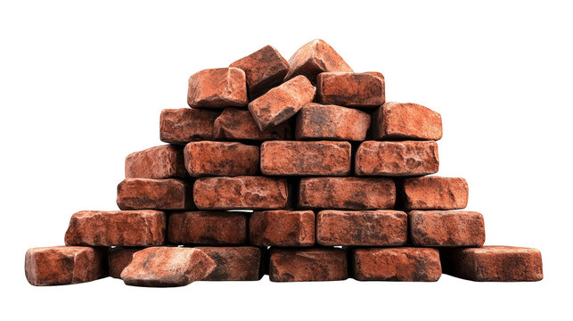 Stacked red bricks isolated transparent background