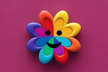 Vibrant Flower Emoticon Blooming in Three-Dimensional Colorful Design