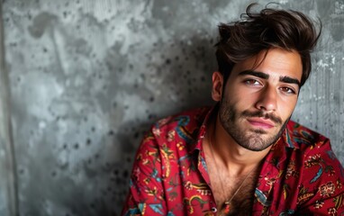 A Spanish heartthrob with a magnetic presence, isolated on silver background, JPG Portrait image.