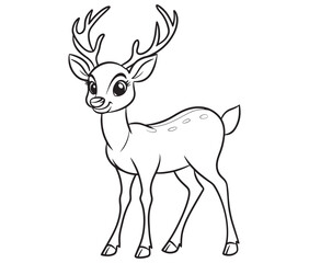Deer cartoon isolated on white background cute animals coloring page
