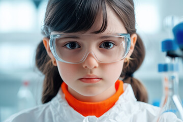 Young girl conducts chemistry experiments in a lab, exploring health and medicine. Ideal for educational content on science and research.
