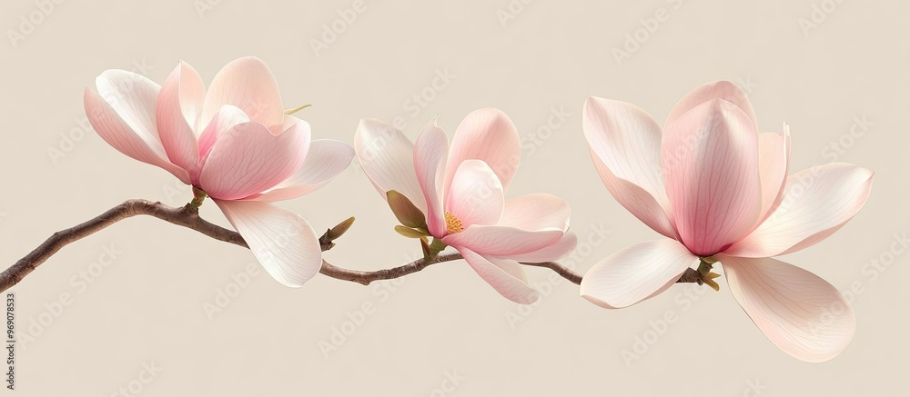 Poster pink magnolia flower or magnolia liliiflora on a branch attractive flowering tree. with copy space i