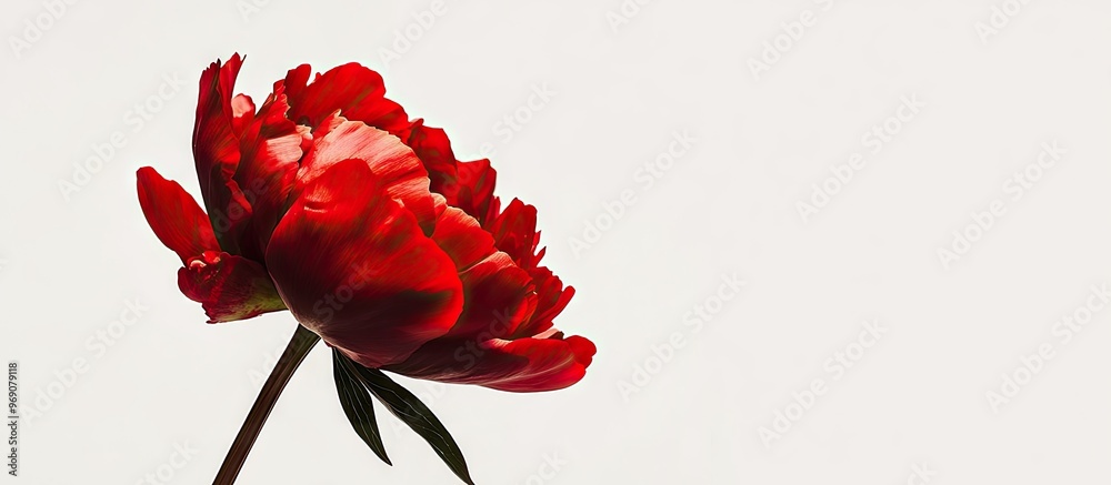 Aufkleber stunning red peony flower set against a white background low key image of a blooming peony for decor