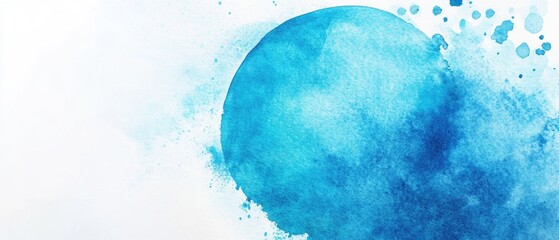 Abstract round watercolor brush painting in blue tones perfect for decorative use with an aquatic theme
