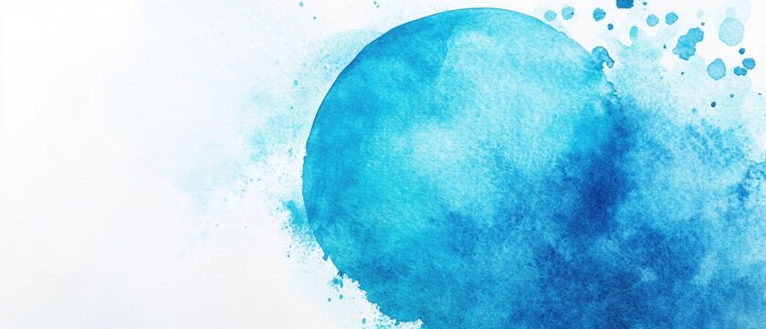 Abstract round watercolor brush painting in blue tones perfect for decorative use with an aquatic theme