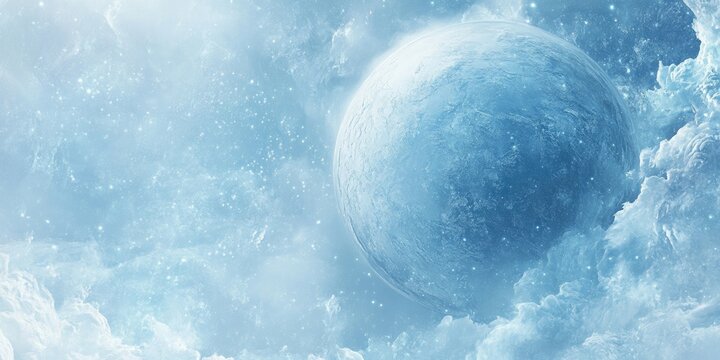 Abstract light blue cosmic background featuring an ice covered planet Ideal space for your design showcasing a beautiful texture with themes of astrology and science