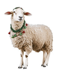 Fototapeta premium sheep with Christmas bell collar isolated on transparent background