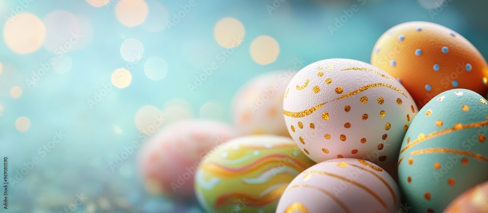 Leinwandbilder Background featuring multicolored Easter eggs. with copy space image. Place for adding text or design