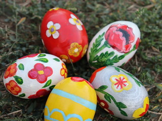 colorful easter eggs with traditional symbols