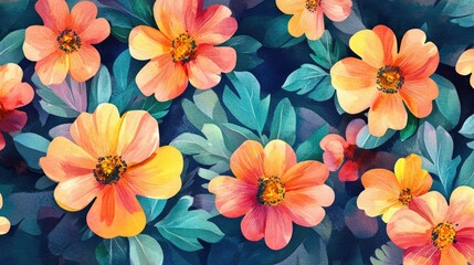 Fototapeta premium Vibrant summer blooms Watercolor illustration Suitable for design template