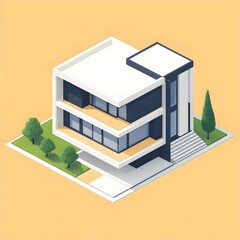 Fototapeta premium Contemporary Minimalist 3D Isometric Residential Building Exterior on Solid Background
