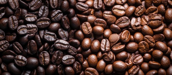 Obraz premium Roasted coffee beans and fresh coffee beans. with copy space image. Place for adding text or design