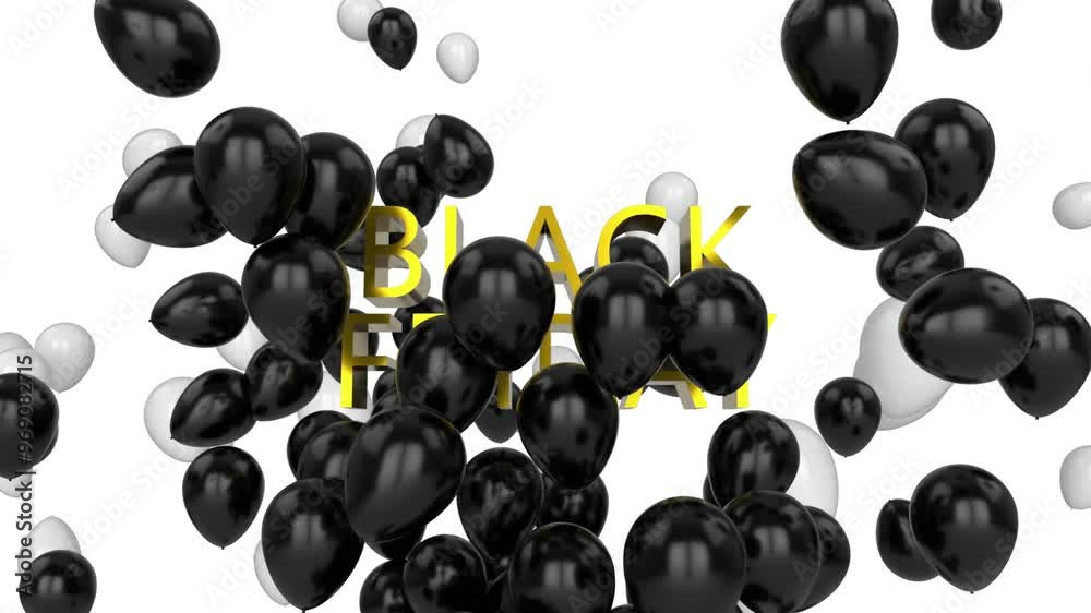 Sticker Animation of black friday text over balloons on white background